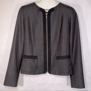 Tahari Black Gray Collarless Blazer Zip Front Jacket 10